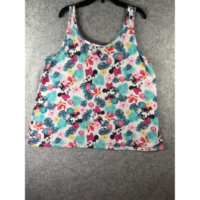 Disney Minnie Mouse Tropical Floral Tank Top L 11/13 White Hibiscus Palm Leaf