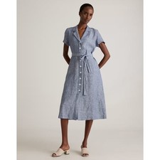 Quince 100% European Linen Button Front Dress Chambray Stripe Women's Size S NWT