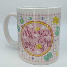 Welcome Baby Girl Ceramic Coffee Mug Pink Gingham Baby Design 3.5in