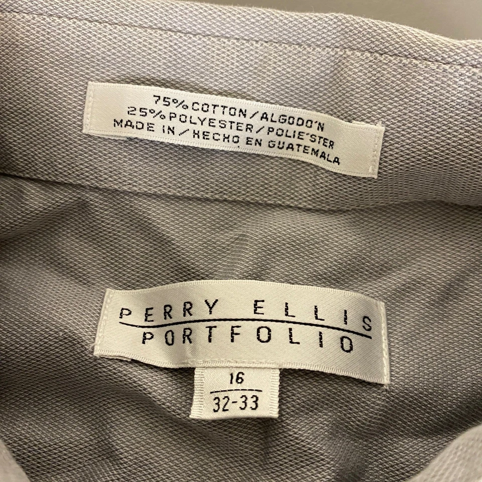 Camisa con botones Perry Ellis Portfolio para hombre talla 16 32/33 gris manga larga Foto 3 de 4