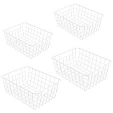 4PCS White Wire Storage Baskets, 2 Sizes Metal Freezer Basket Organizer Storage
