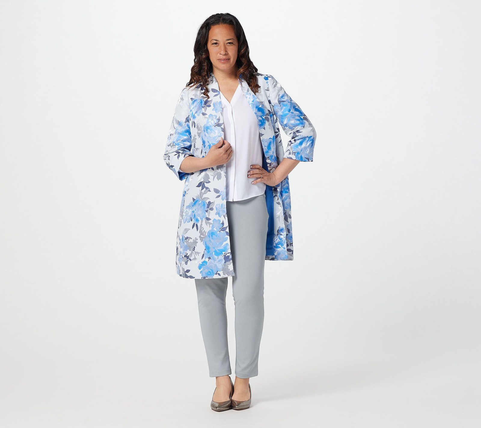 Dennis Basso Women's Jacket Sz 16 Woven Jacquard Novelty Swing Silver A395900
