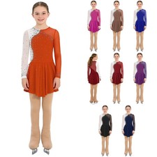 Kids Girls Rhinestone Gymnastics Skating Outfit Roller Skating Shiny Ballet