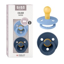 BIBS Colour Baby Pacifier 2-Pack, BPA-Free, Natural Rubber, Size 1 0-6M Sky/St