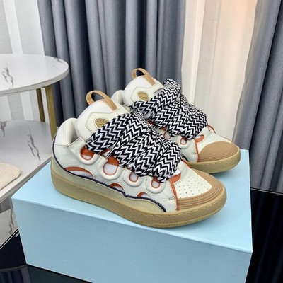 Lanvin s Black White Orange Curb Chunky Lace Platform Sneakers NWT