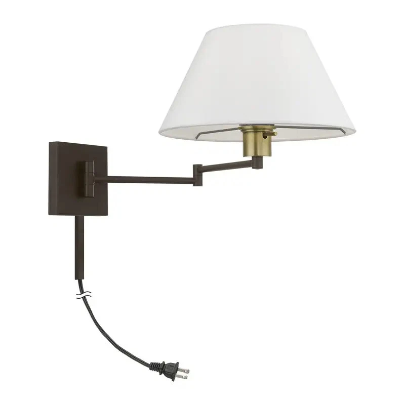 Lámpara de Pared Livex Lighting 1 Luz Off-White Pantalla Brazo Oscilante, Bronce 13"W x 12"H x Foto 4 de 4