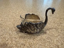 German Silver SWAN Open Salt Dip, Cellar, Dish w/Glass Liner!