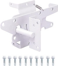 Heavy Duty Gate Latch Self Closing Post Mount Lockable Fence Door White Metal