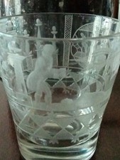 Rare Vintage Masonic Glass Depicting Third Degree Working  & Numerous Symbols