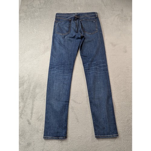 Rag & Bone Fit 2 Slim Mens Jeans, back view, blue denim, M1223K510THP, on beige fabric.