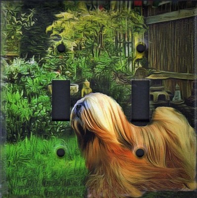 Lhasa Apso Art Printed on a Double Toggle light switch plate made in USA