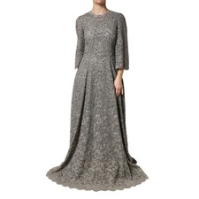 DOLCE & GABBANA Dress Gray Lace Long Sleeves Cotton Maxi IT44/US10/L 12500usd