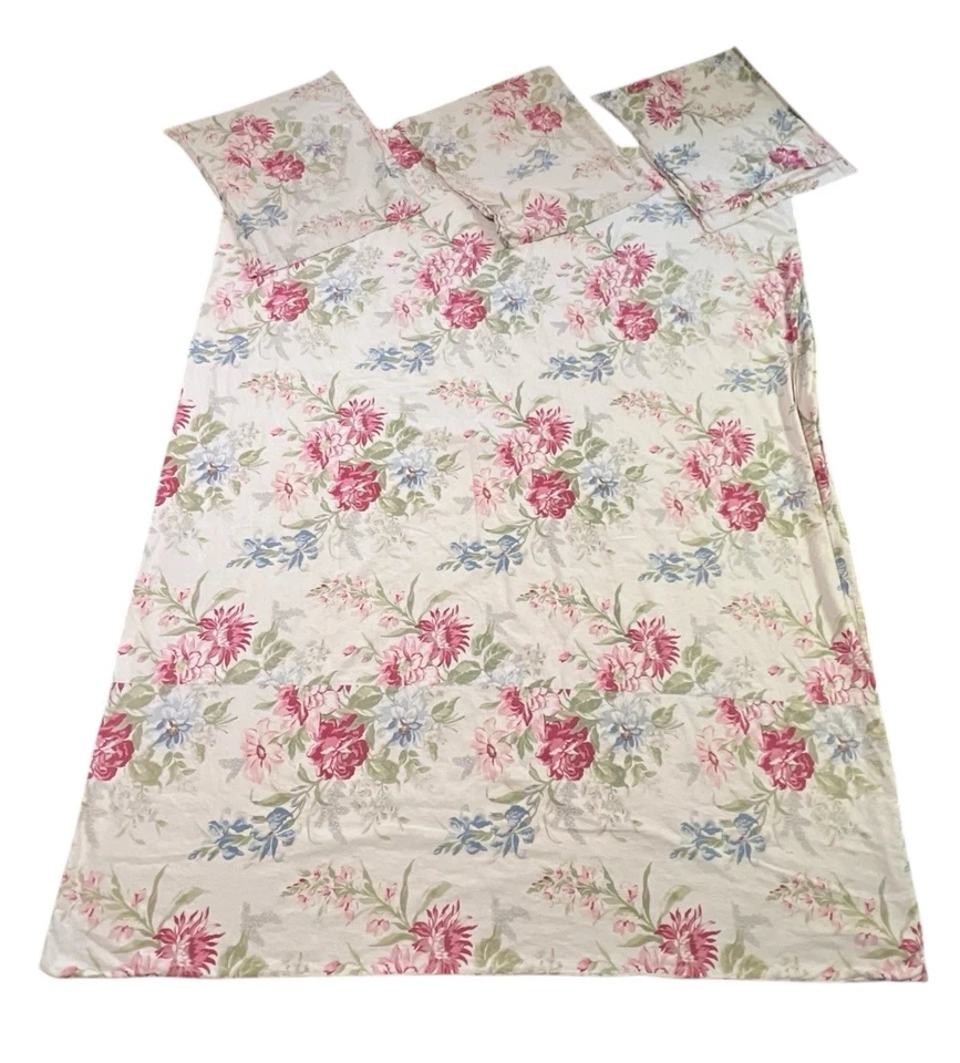 Pottery Barn Marla Duedón King Lino Rey Algodón Floral Cabaña Rosa Shabby Peonía 4 Pc Foto 3 de 4