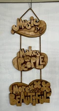 Vtg Abbey Press Faux Wood Hanging - MUSIC MAKES PEOPLE  MORE BEAUTIFUL - 1978