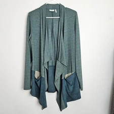 LOGO Lounge Lori Goldstein Size M Tunic Wrap Cardigan Knit Pockets Green