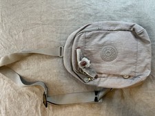 Kipling Beige Crossbody Bag Adjustable Strap Zipper Polyamide Cool Grey