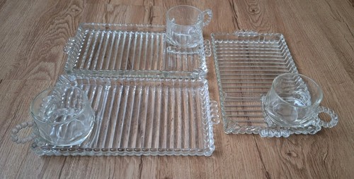 VTG SIP N' SMOKE BALL AND RIB SNACK TRAY & CUP SET HAZEL ATLAS SET OF 3