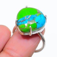 Copper Green Turquoise Gemstone 925 Sterling Silver Jewelry Ring Size Adj. R403