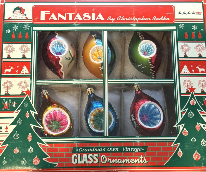 Radko Fantasia “New Castle Woods” Reflector Ornaments box set Of 6 NEW 2001 BOX