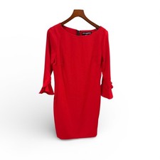 Striking Karl Lagerfeld Paris Red Ruffle Sleeve Sheath Dress Boat Neck Crepe 8