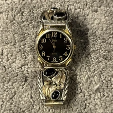 Native American Navajo Sterling Silver Black Onyx Watch Black Gold Needs Battery