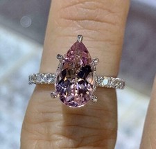 3 Ct Pear Cut Lab Created Pink Sapphire Women's Fancy Ring 14K White Gold Plated