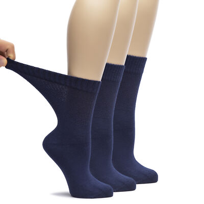 Women's Bamboo Loose Fit Diabetic Crew Socks, Non-Binding Top, 3 Pairs
