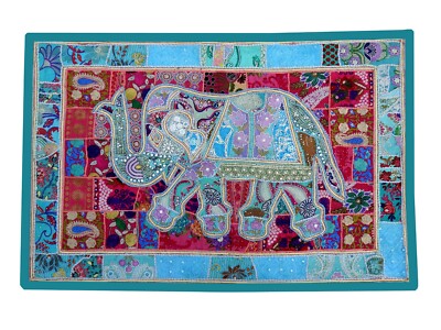 Elephant Wall Hanging Patchwork Tapestry Beaded Hand Embroidered Throw ...