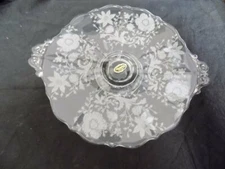VINTAGE CAMBRIDGE GLASS DOUBLE HANDLED PLATE~WILDFLOWER~FOOTED~8"