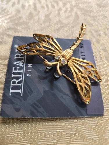 TRIFARI bewegliche Libelle Brosche Anstecknadel Strass Augen NEU Vintage goldfarben - Bild 5 von 11