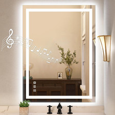 Dimmable LED Bathroom Mirror with Bluetooth Speaker Anti-Fog, 24"x32