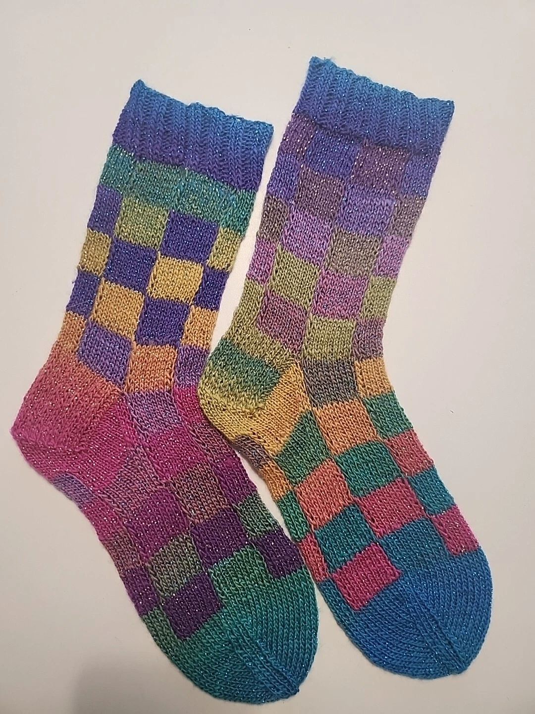 Hand Knitted Sparkly Wool Socks Size 4-7 #29