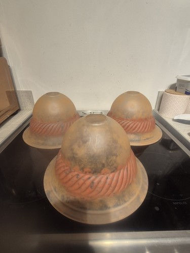 3 x Art Deco Bell Lightshades Rose frosted glass 25cm wide, 14.5cm high. VGC - Picture 8 of 11