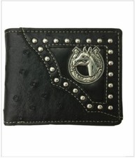 Horse Mens Wallet Western Bifold Style W012-15 Ostrich Black