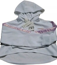 ZARA Knit Cropped Sweater Hoodie White "Real Energy" size 13-14 years old NWT