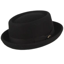 New Superb Quality Hand Made 100% Wool Porkpie Pork Pie Hat Black 4 Sizes