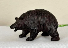 VINTAGE BLACK FOREST CARVED WOOD BEAR GLASS EYES FIGURINE