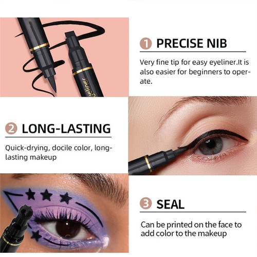 6pcs Dual Head Eyeliner Stamp Kit – Waterproof & Long-Lasting Eyeliner Pen Set - Foto 11 di 12
