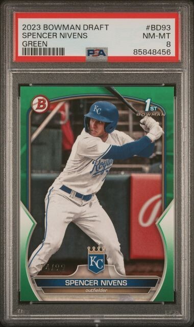 2023 Bowman Draft Green #BD-93 Spencer Nivens Kansas City Royals /99 PSA 8