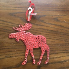 Red textured and perforated metal ￼Moose  7.5" Ornament Large