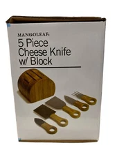5 Stainless Steel Cheese Knife Set Bamboo Handles & Bamboo Knife Block Party