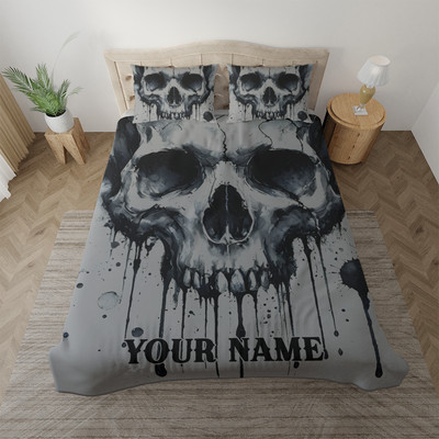 Personalized 3D Skull Bedding Set, Skull Lovers Bedding Set