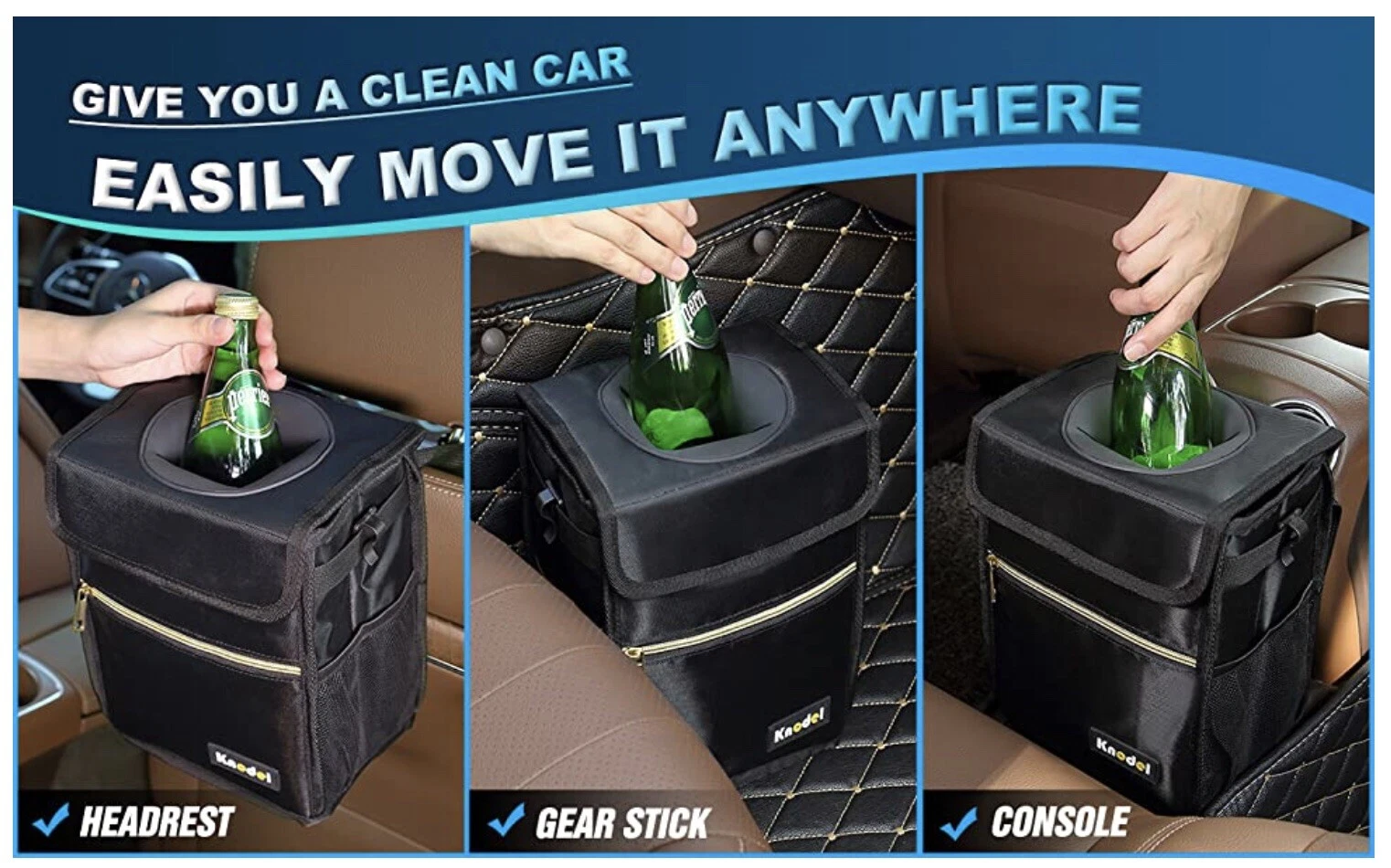 Leak-Proof Car Bin Bag with Storage Pockets Drink Cooler Hanging Headrest *NEW*
