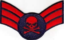 MILITARY INSIGNIA w/DEATH SKULL-CROSSBONES -BIKER- IRON ON EMBROIDERED PATCH