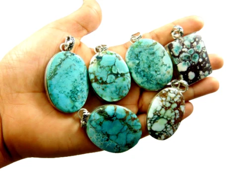 100% Natürlich Türkis Edelstein 925 Versilbert Großhandel Menge Schmuck Anhänger - Bild 3 von 4