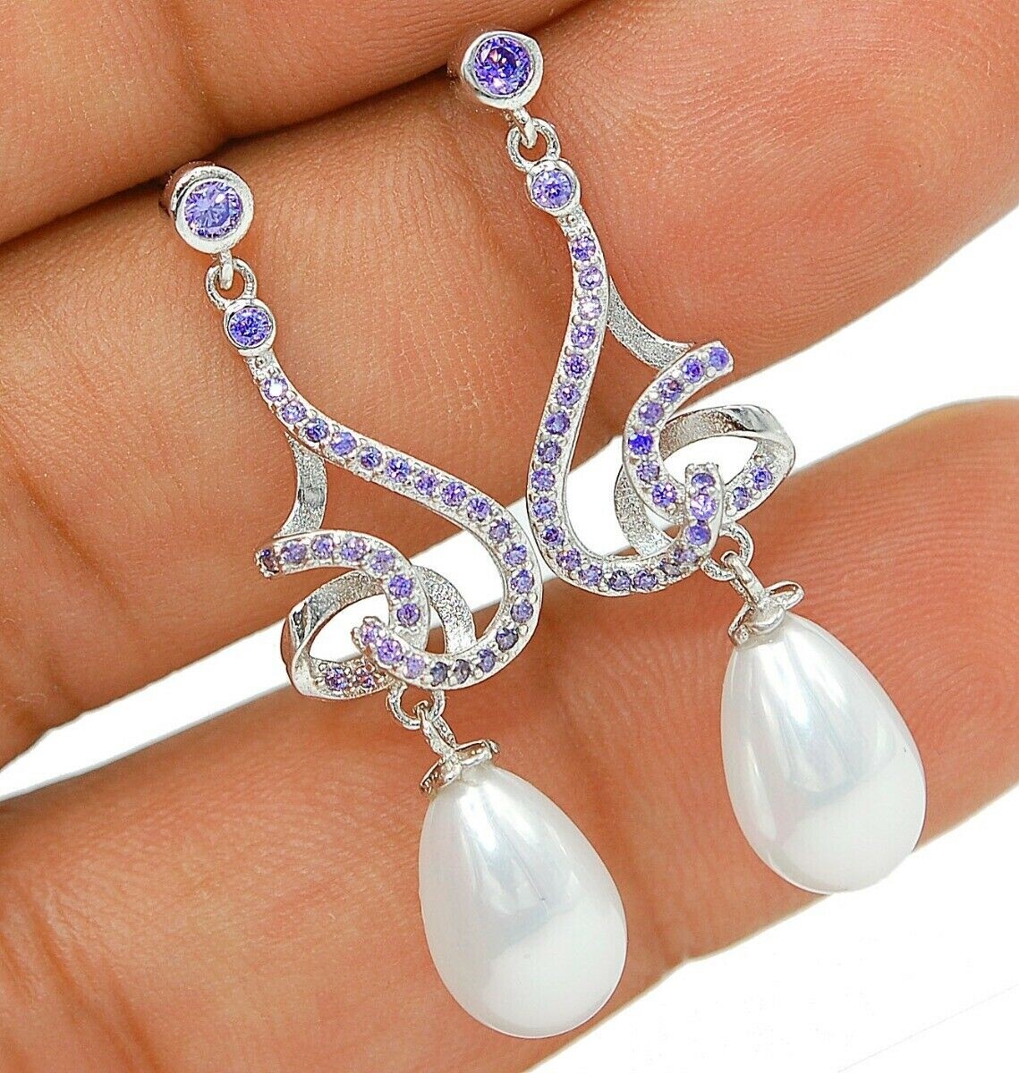 2CT Freshwater Pearl Amethyst 925 Sterling Silver Earrings YB3-1