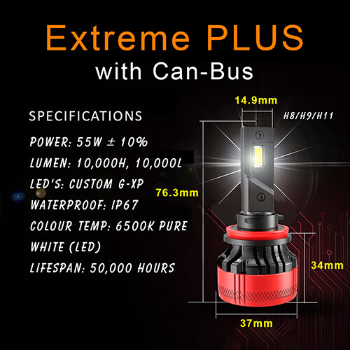 Can-Bus Compatible H7 LED Headlight Globe Replacements - EXTREME PLUS - 10,000LM - Picture 4 of 9