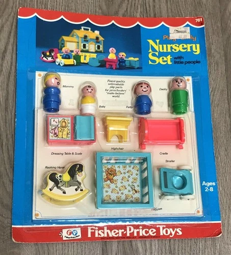 VINTAGE FISHER PRICE LITTLE PEOPLE NURSERY SET MINT ON THE CARD