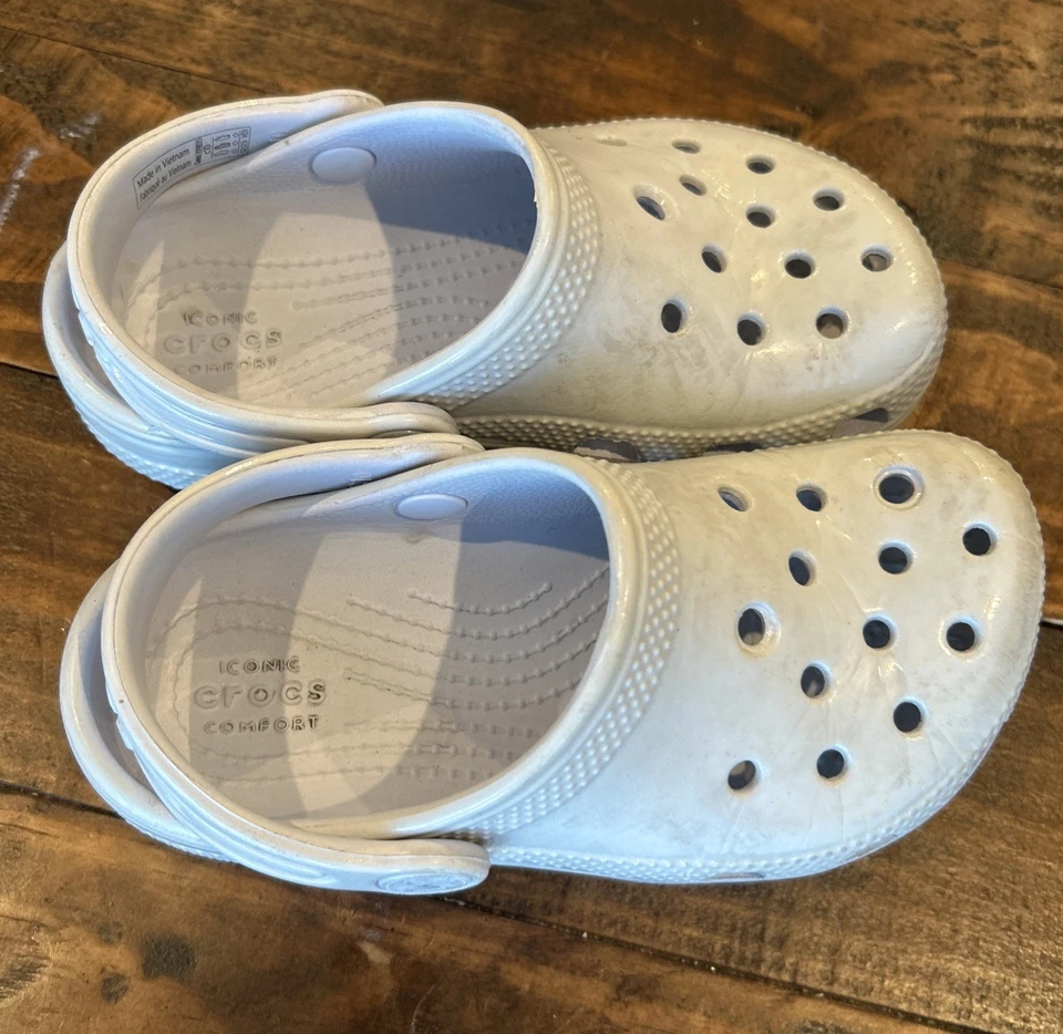Crocs Niños Zueco Sin Cordones C10 Gris Blanco Agua Zapatos Brillantes Foto 3 de 4