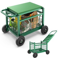Garden Cart with Seat,3in1 Rolling Seat with Wheels for Seniors Gardening
